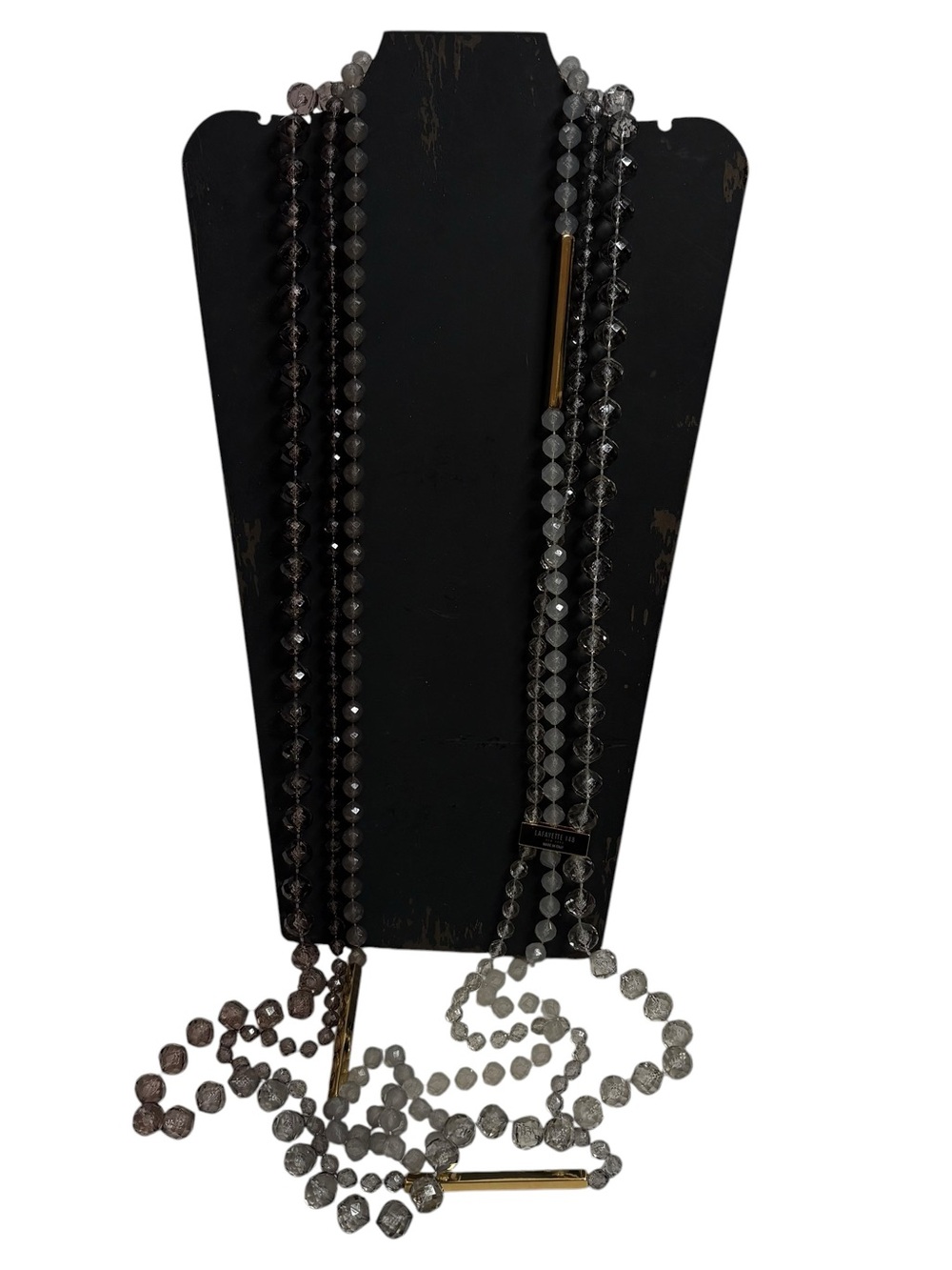 Lafayette 148 New York Beaded Long Necklace in Black and Gray with Gold Accents